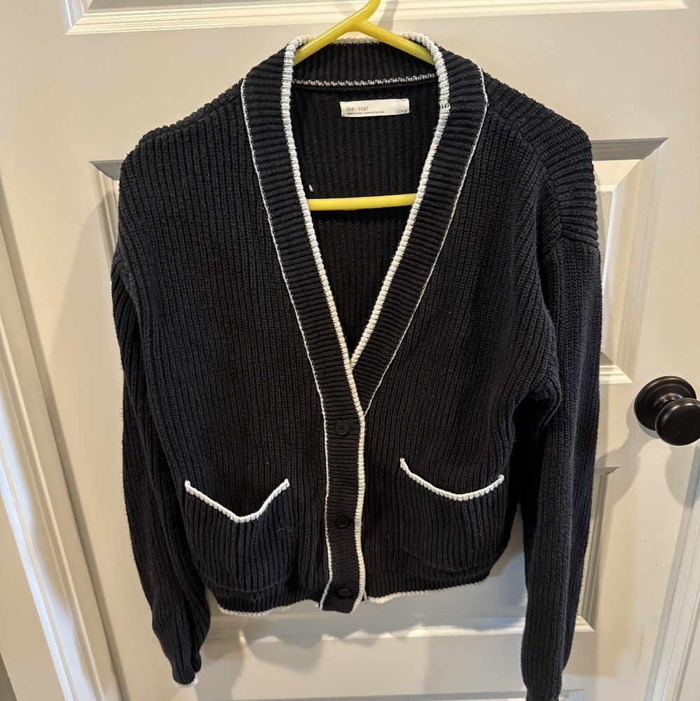 OAK + FORT Black Cardigan with White Trim Size M